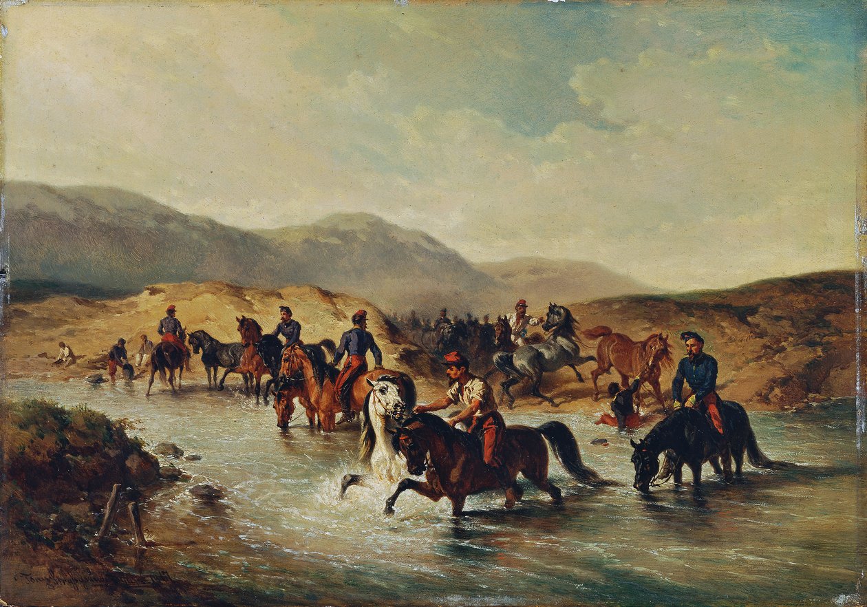 French Cavalry in the Horse Pond by Joseph Anton Strassgschwandtner