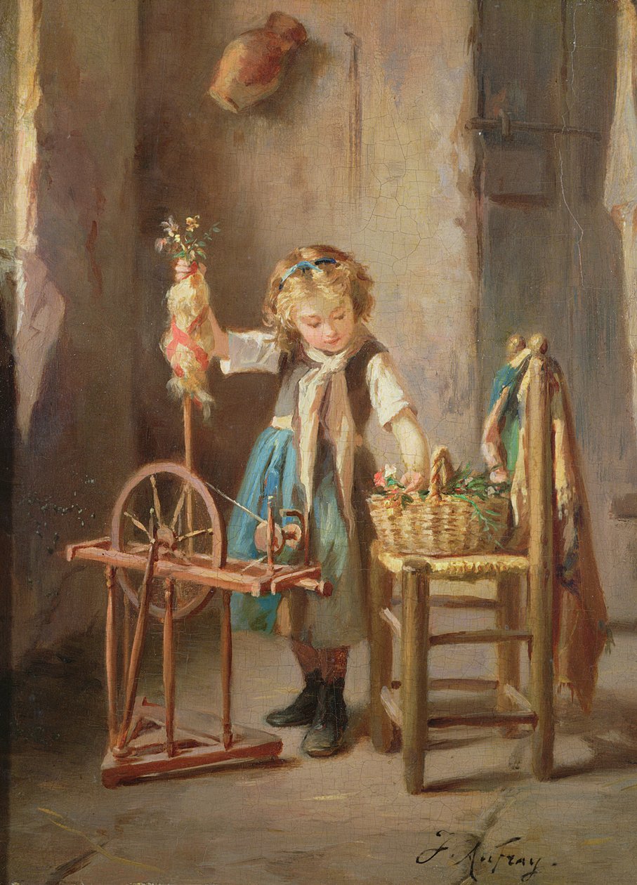 By the Spinning Wheel by Joseph Athanase Aufray