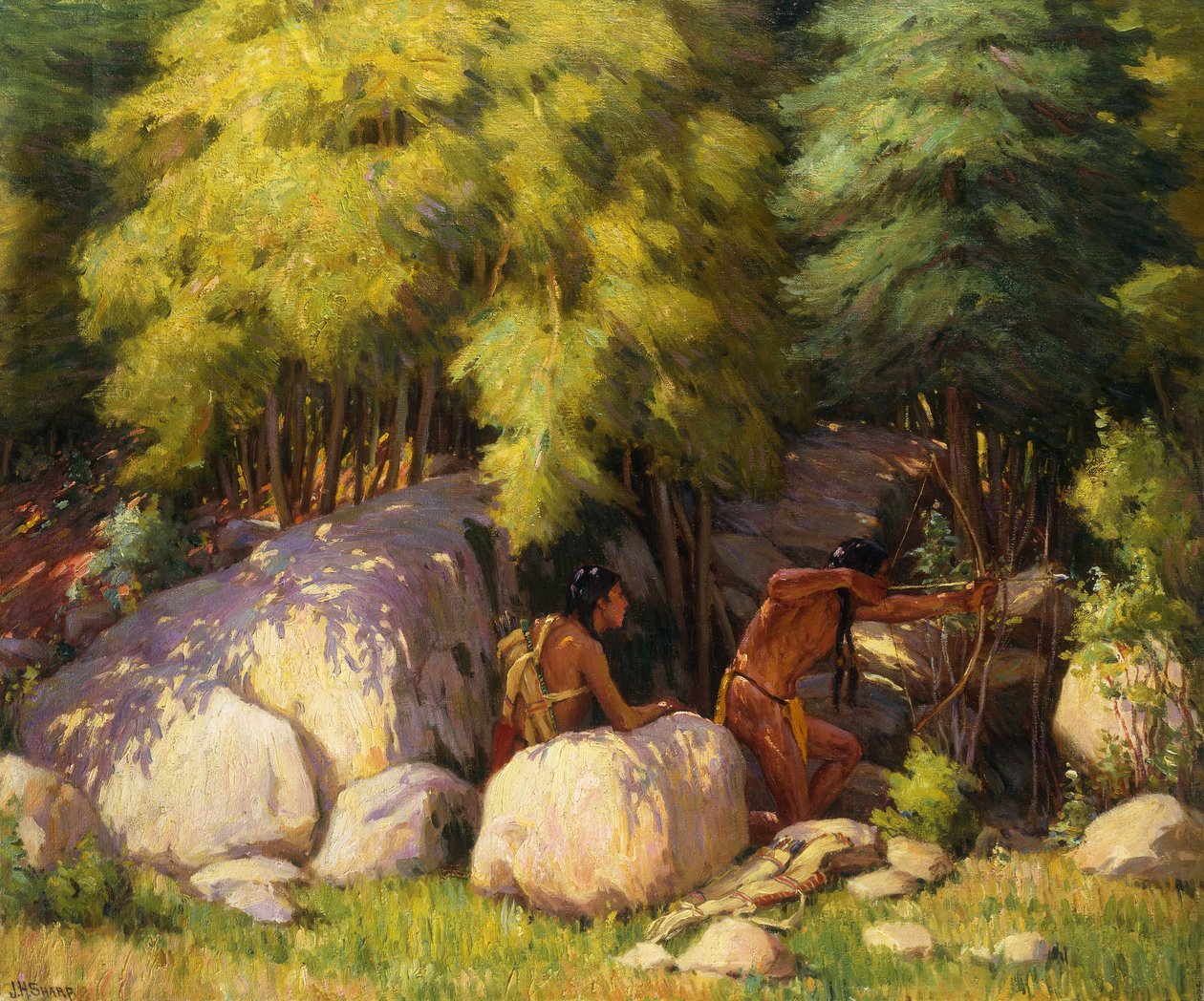 Indian Braves Hunting Deer by Joseph Henry Sharp