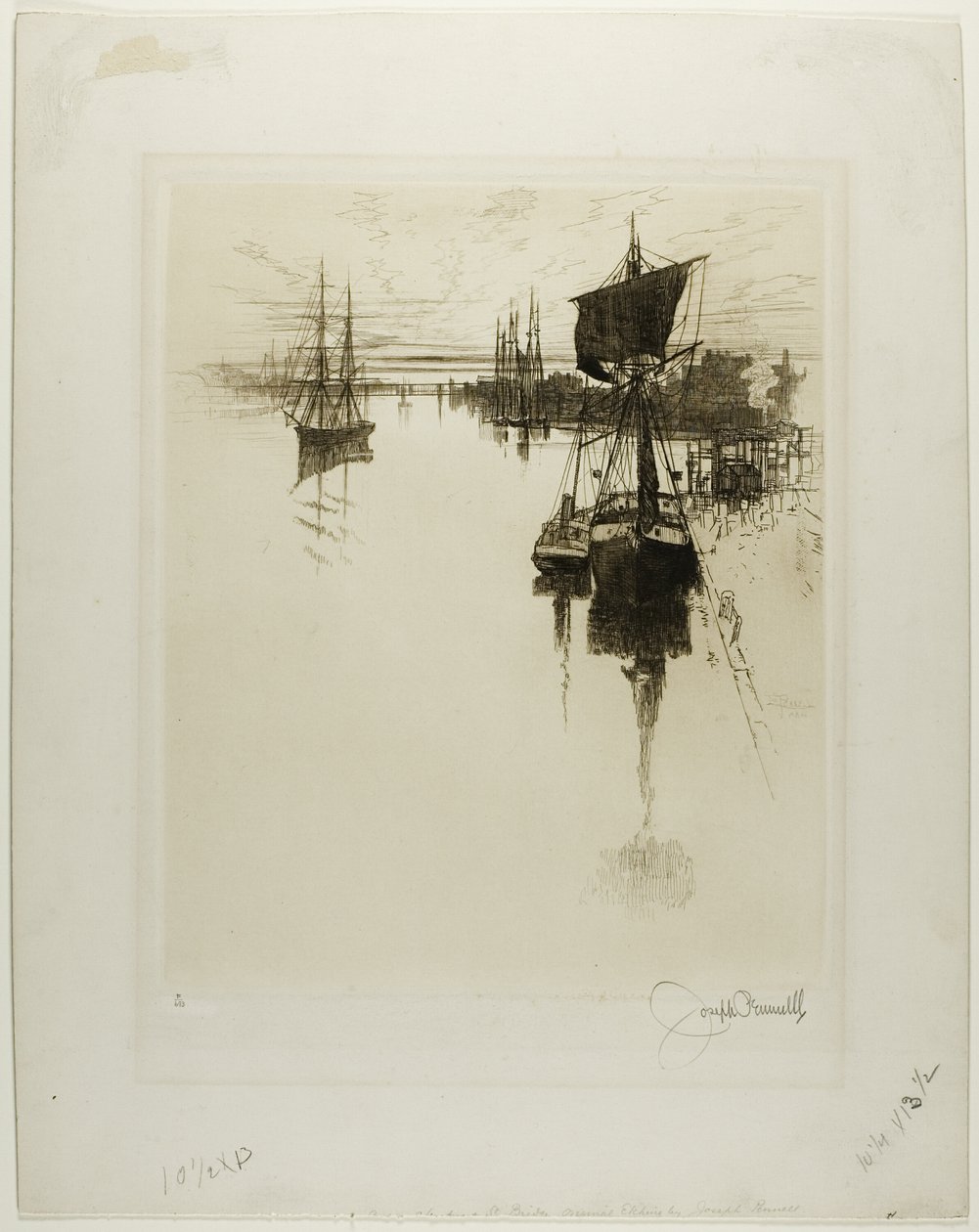 Below Chestnut Street Bridge, Philadelphia by Joseph Pennell