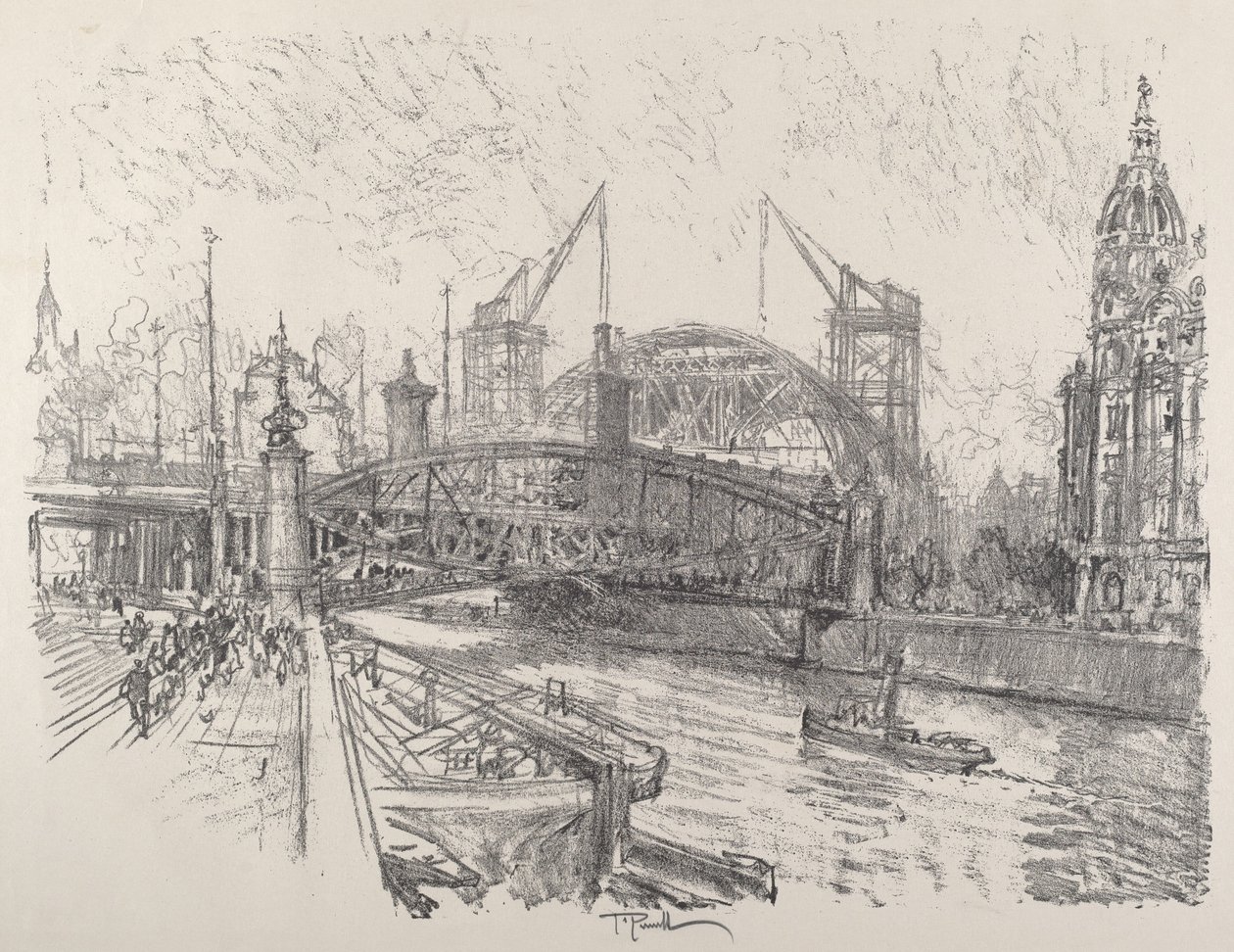 Building the Freidrich-Strasse Station, 1921 by Joseph Pennell