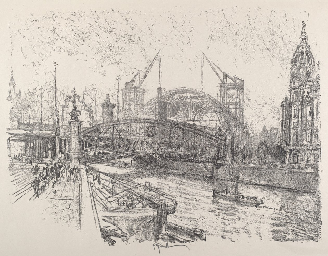 Building the Freidrich-Strasse Station, 1921 by Joseph Pennell