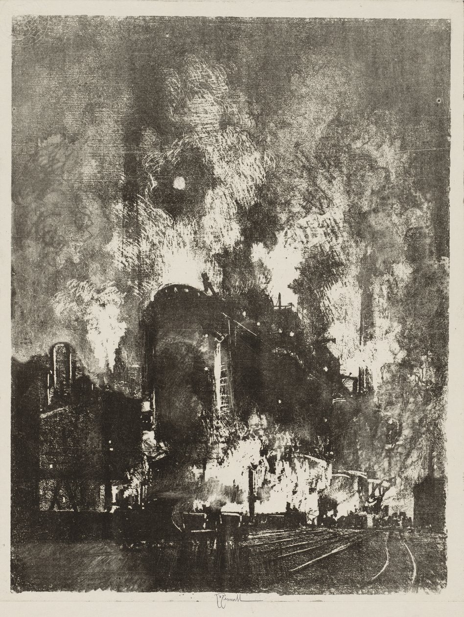 English War Work: Furnaces at Night by Joseph Pennell