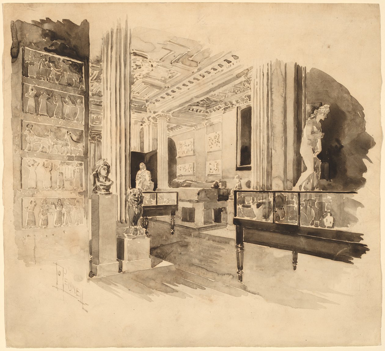 Interior, Fitzwilliam Museum by Joseph Pennell