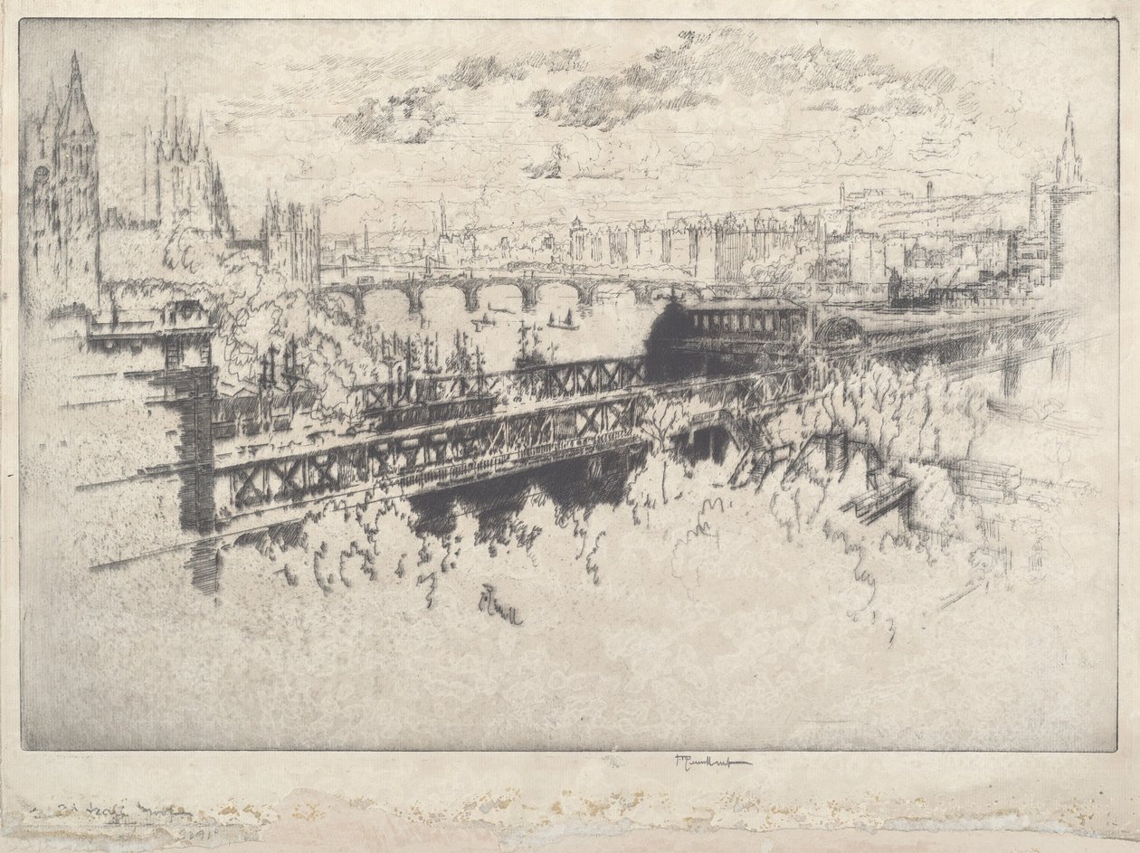 London over Charing Cross Bridge by Joseph Pennell