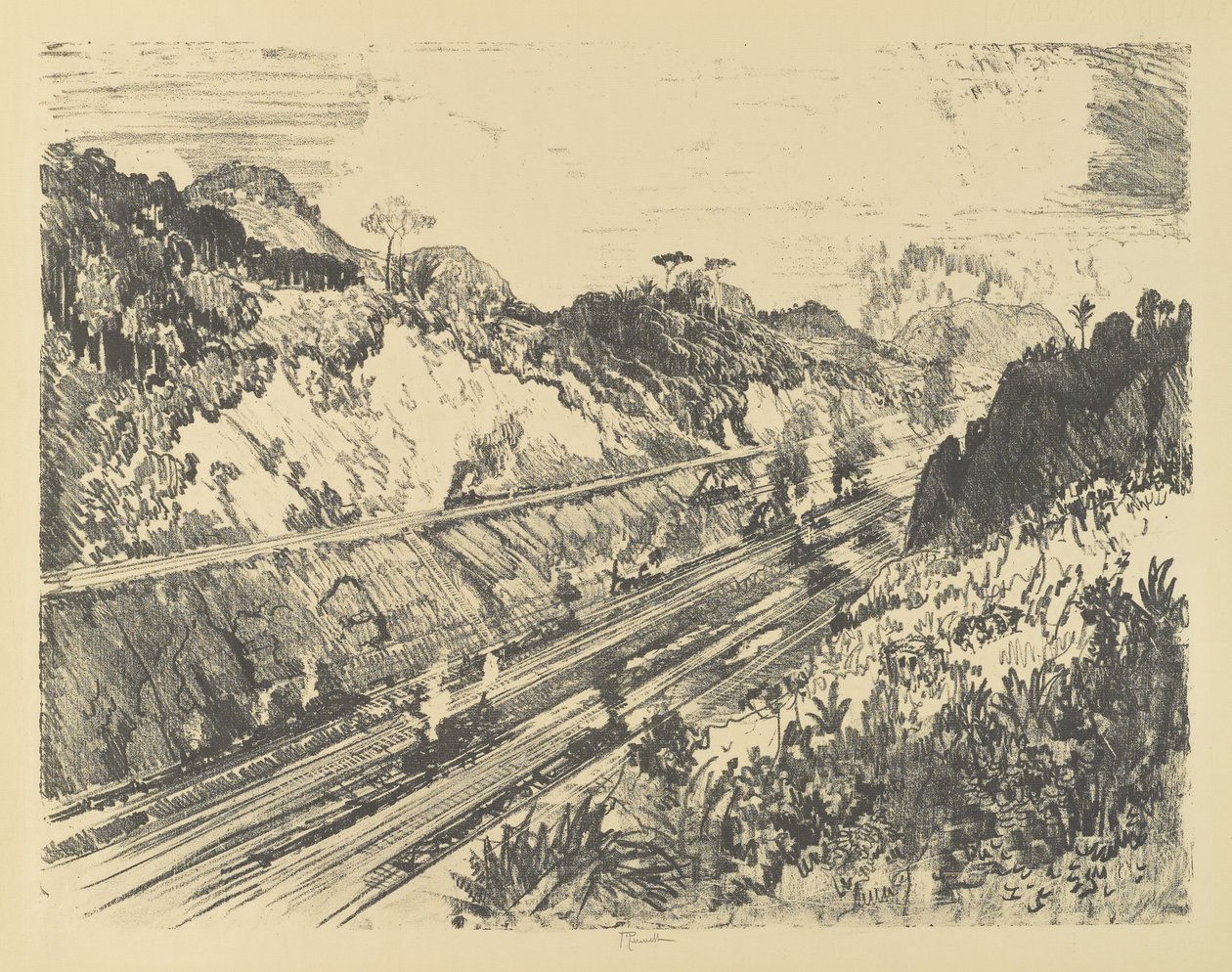Looking Up the Cut from Bas Opispo by Joseph Pennell