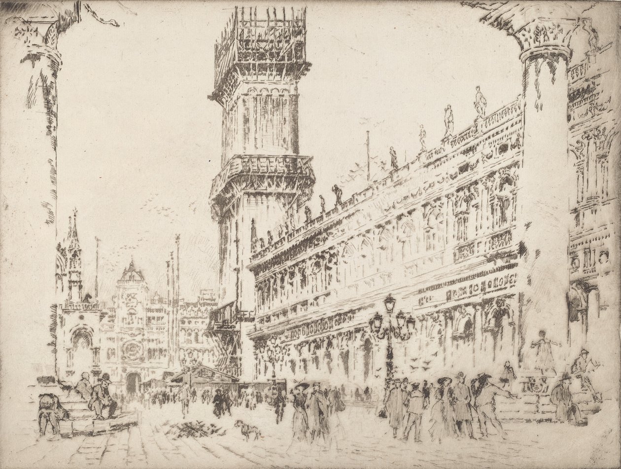 Rebuilding the Campanile, Venice, No.II, 1911 by Joseph Pennell