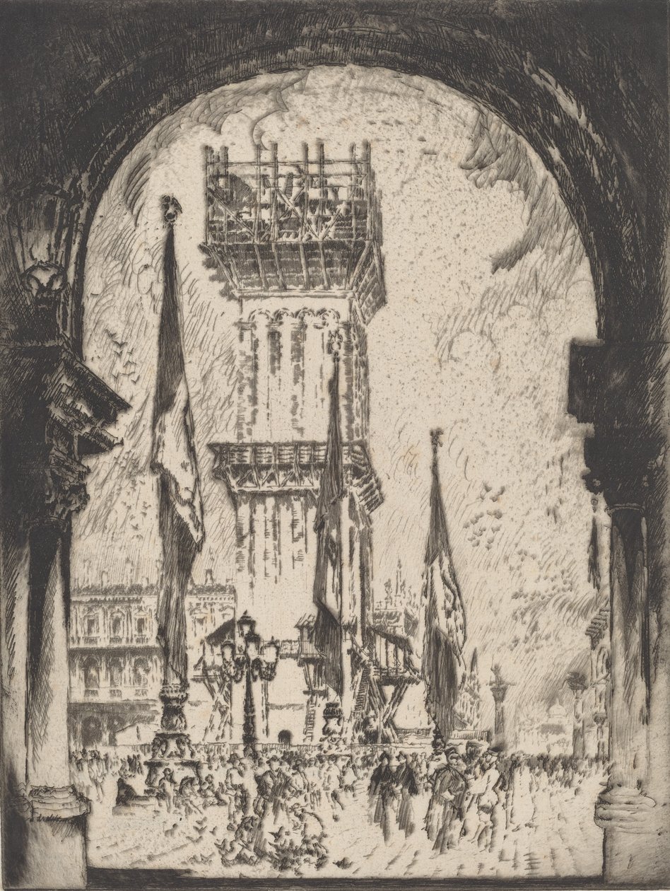 Rebuilding the Campanile, Venice, No.I, 1911 by Joseph Pennell