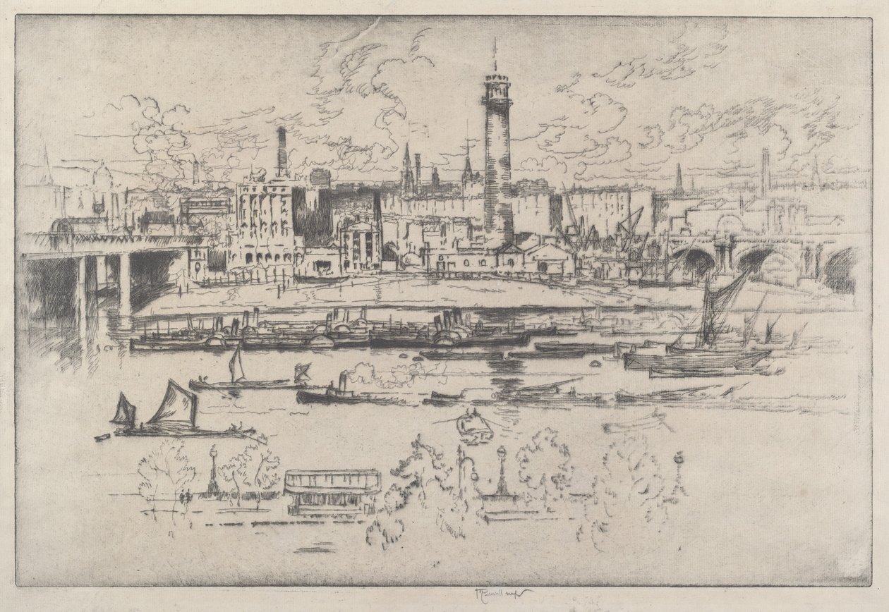 Shot Tower between the Bridges by Joseph Pennell