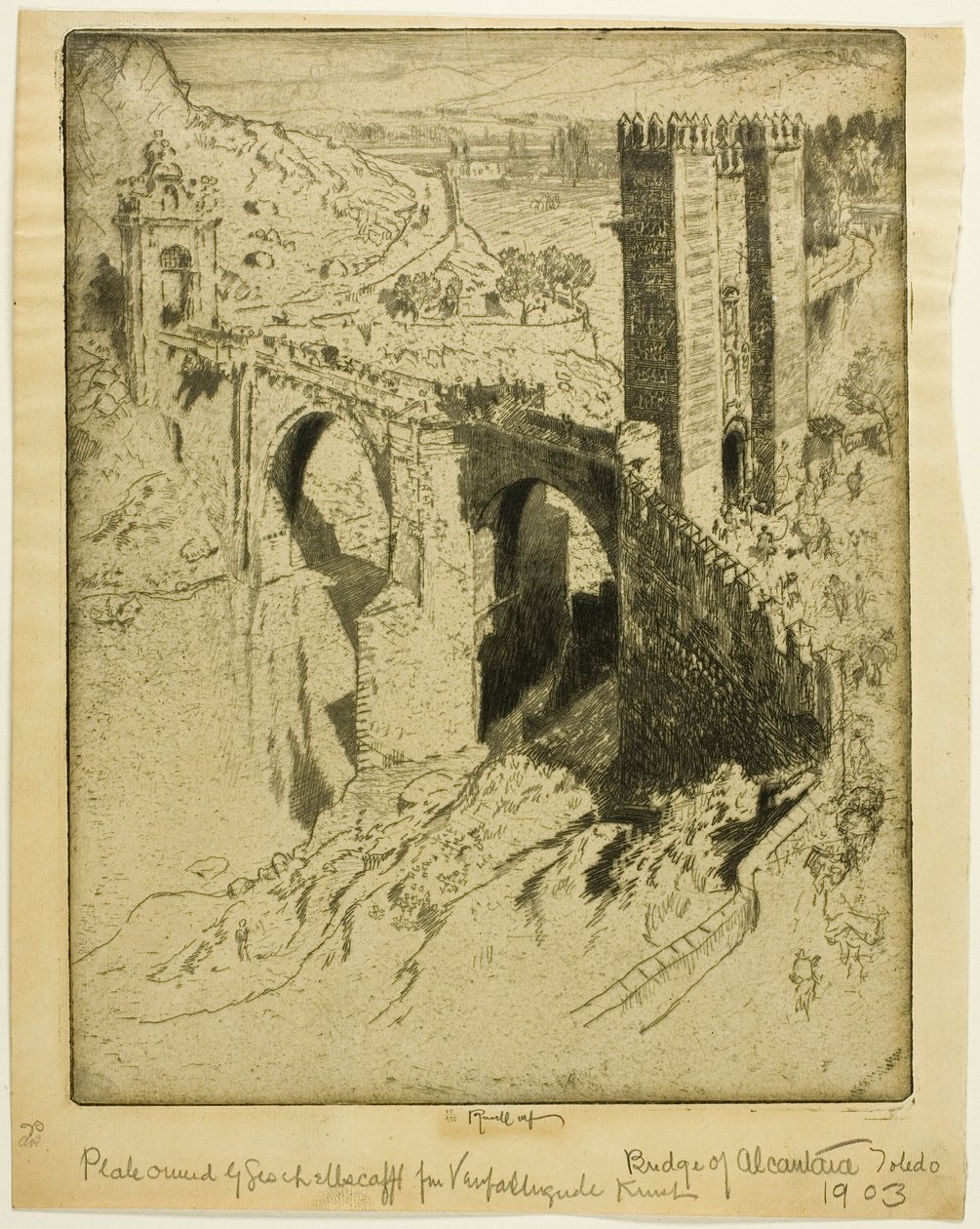 The Bridge of Alcantara, Toledo by Joseph Pennell