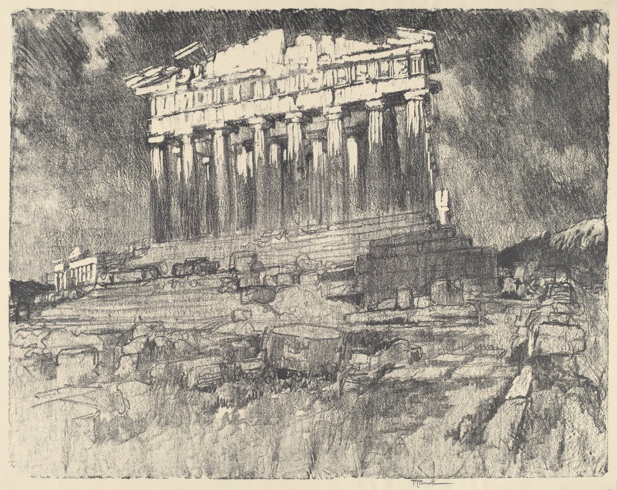 The Facade of the Parthenon, Sunset by Joseph Pennell