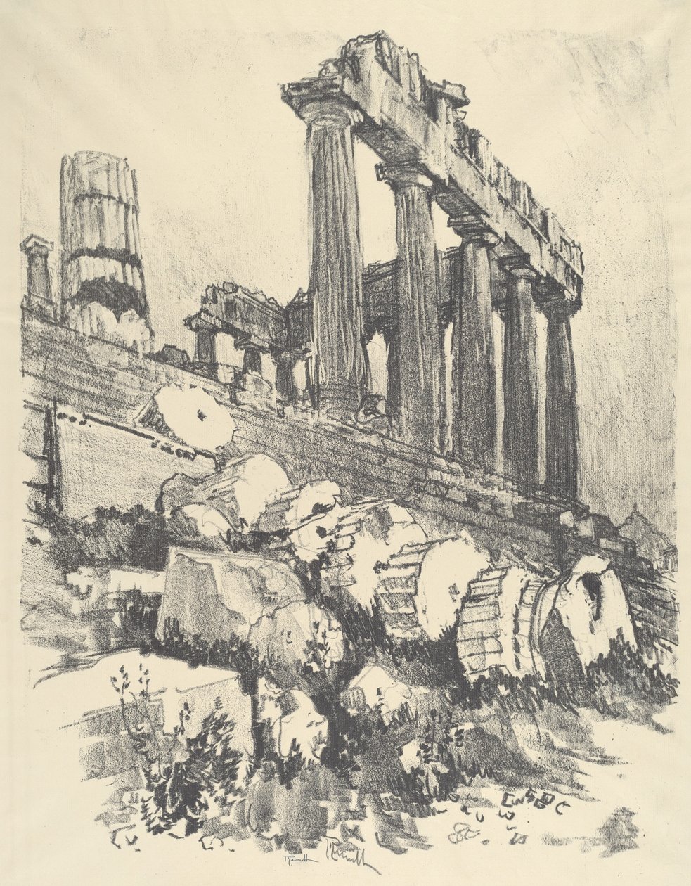 The Fallen Column, Athens by Joseph Pennell