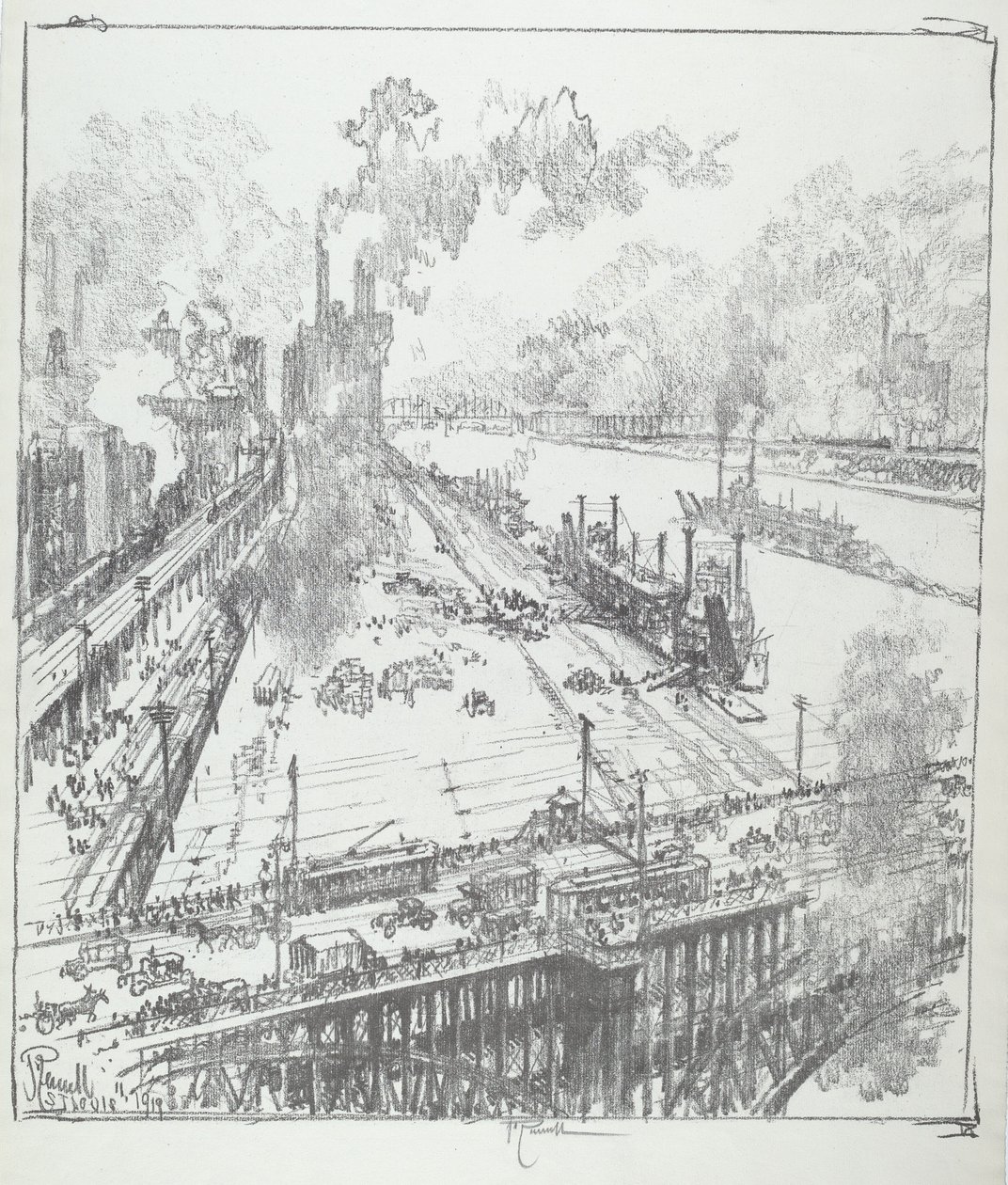 The Levee from Eads Bridge, St. Louis by Joseph Pennell