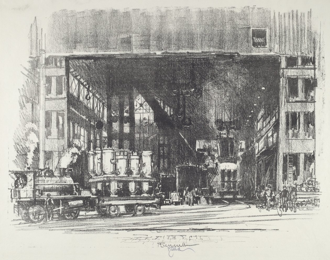 The Urns, Casting Big Shells by Joseph Pennell