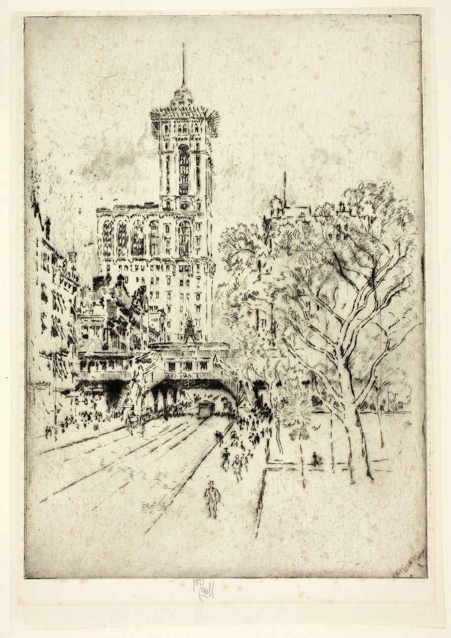 Times Building and 42nd Street by Joseph Pennell
