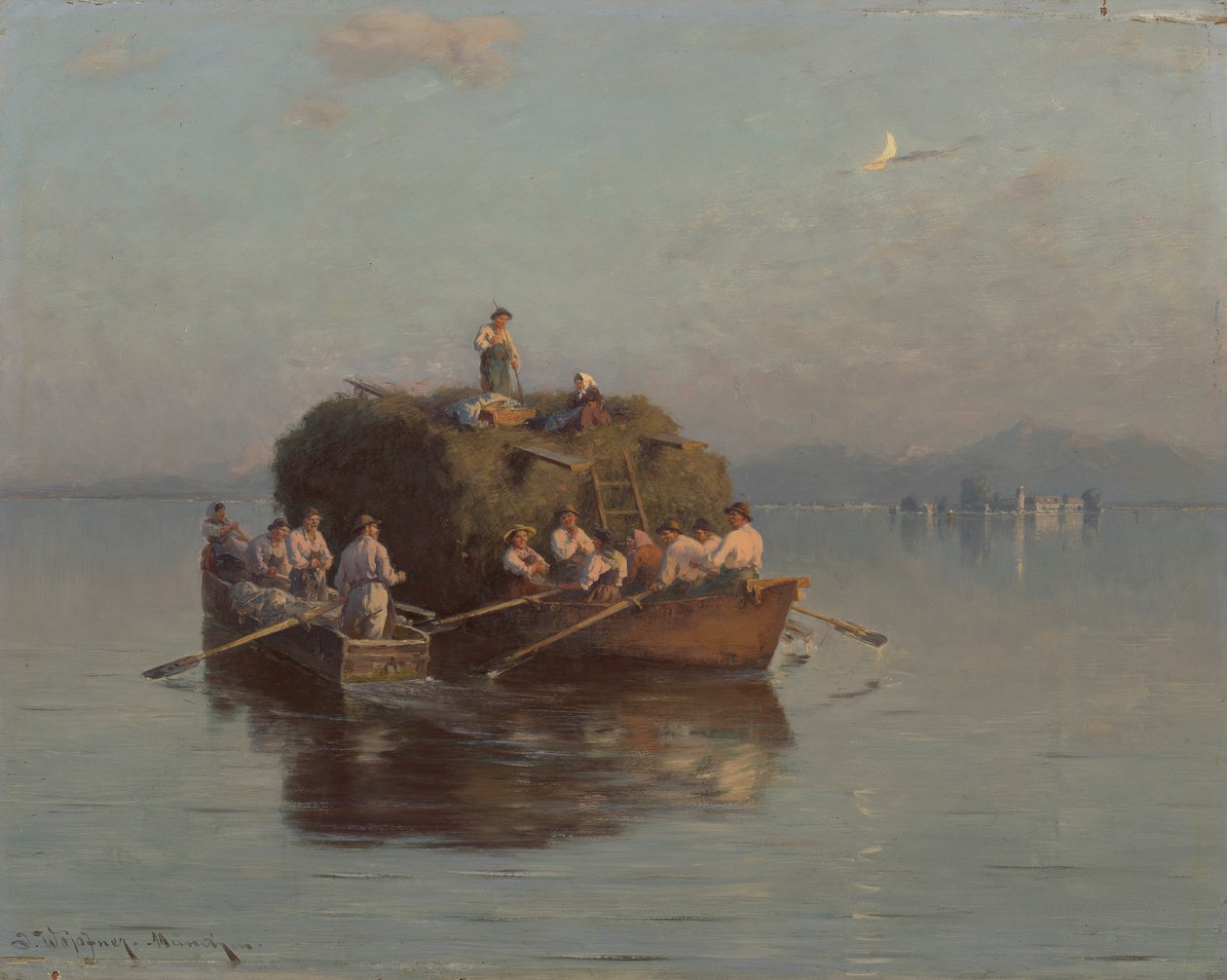 Hay Boat on the Chiemsee by Joseph Wopfner