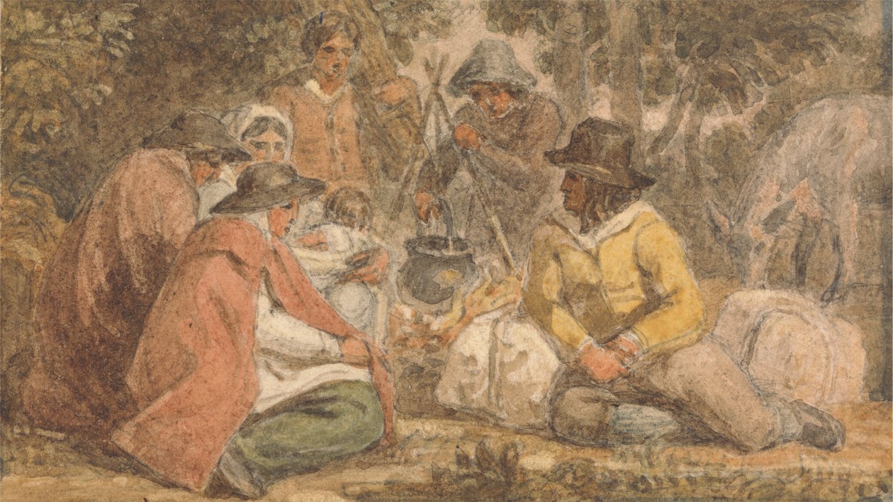 Country Folk Gathered Around a Cooking Pot by Joshua Cristall