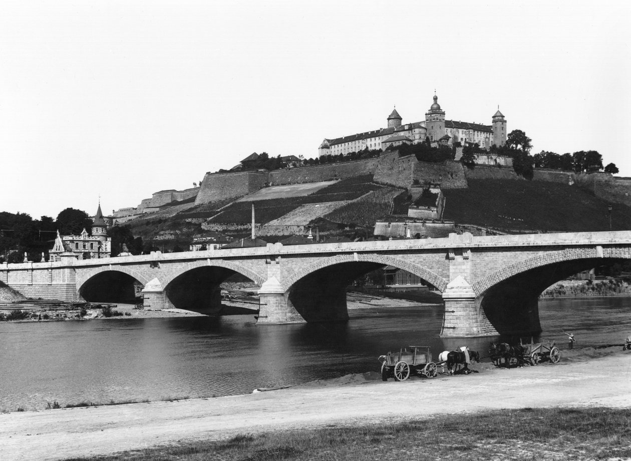 Festung Marienberg Fortress seen from Ludwigs Bridge, Wuerzburg, c.1910 by Jousset