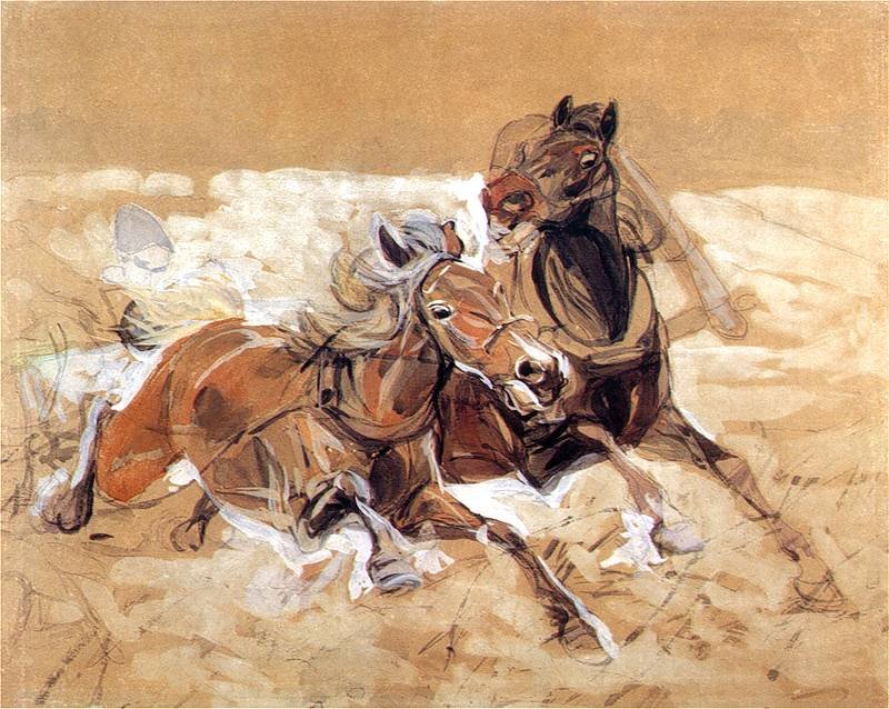 Horses Draft to Painting Wolves Attack by Jozef Marian Chemonski