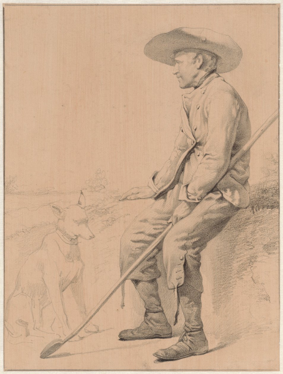 Seated Shepherd with Dog by Jozef Hoevenaar