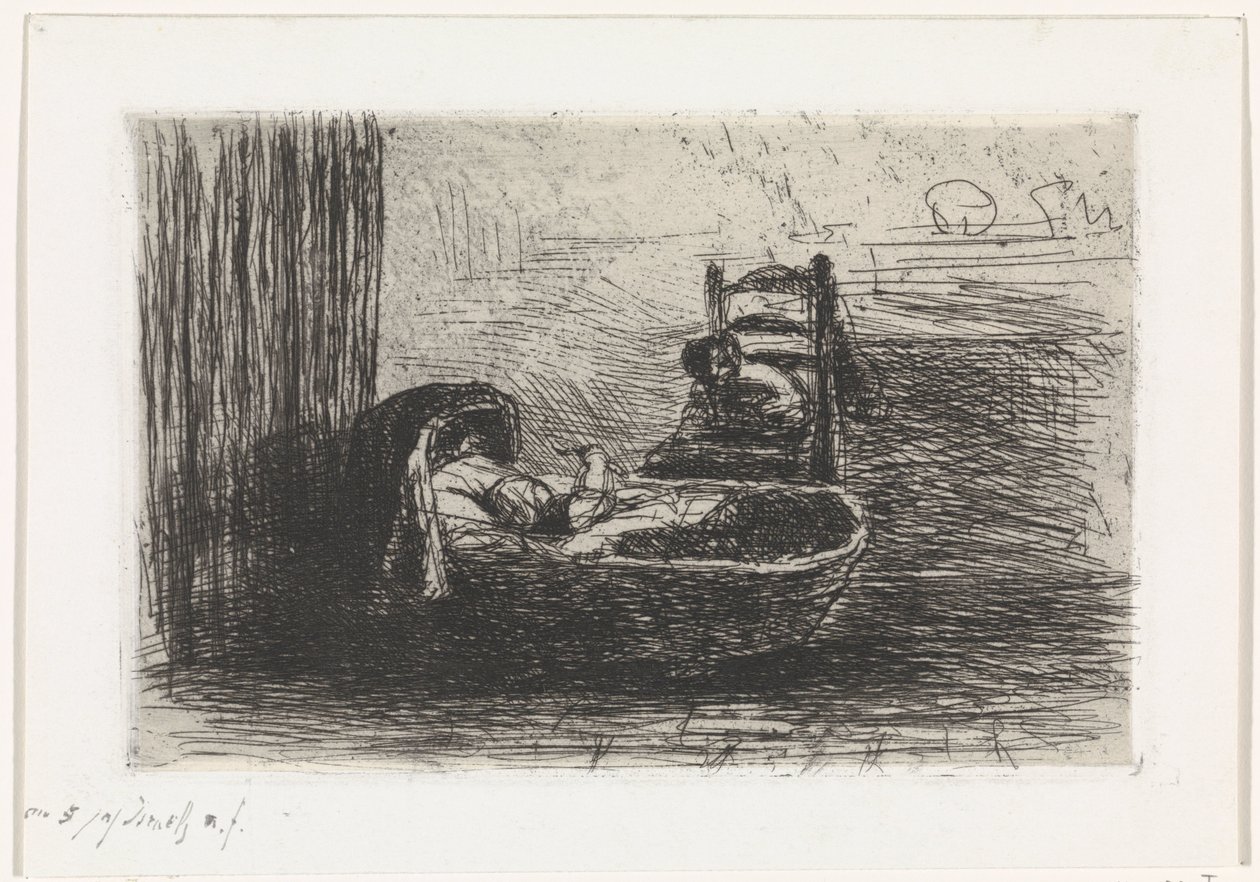 Child in Cradle by Jozef Israëls (signed by artist)