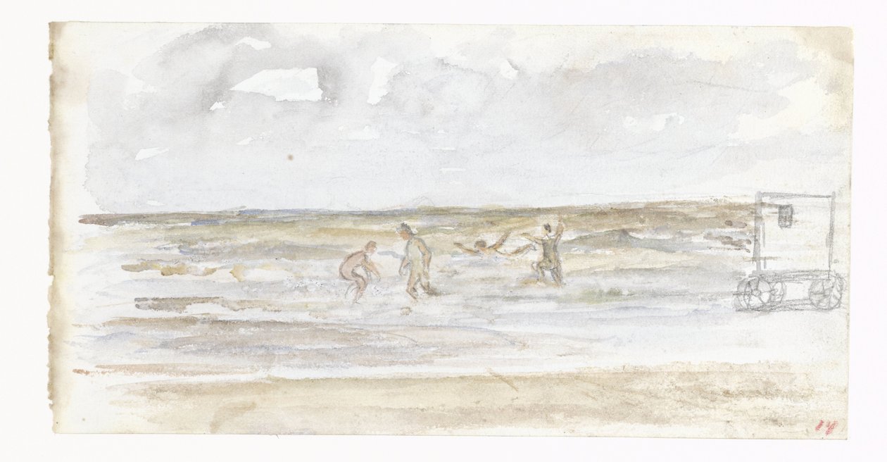 Bathers in the Sea and a Beach Carriage by Jozef Israëls