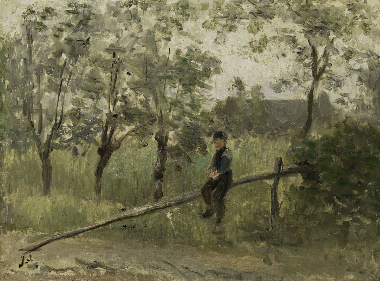 Country Boy on a Pole Barrier by Jozef Israëls