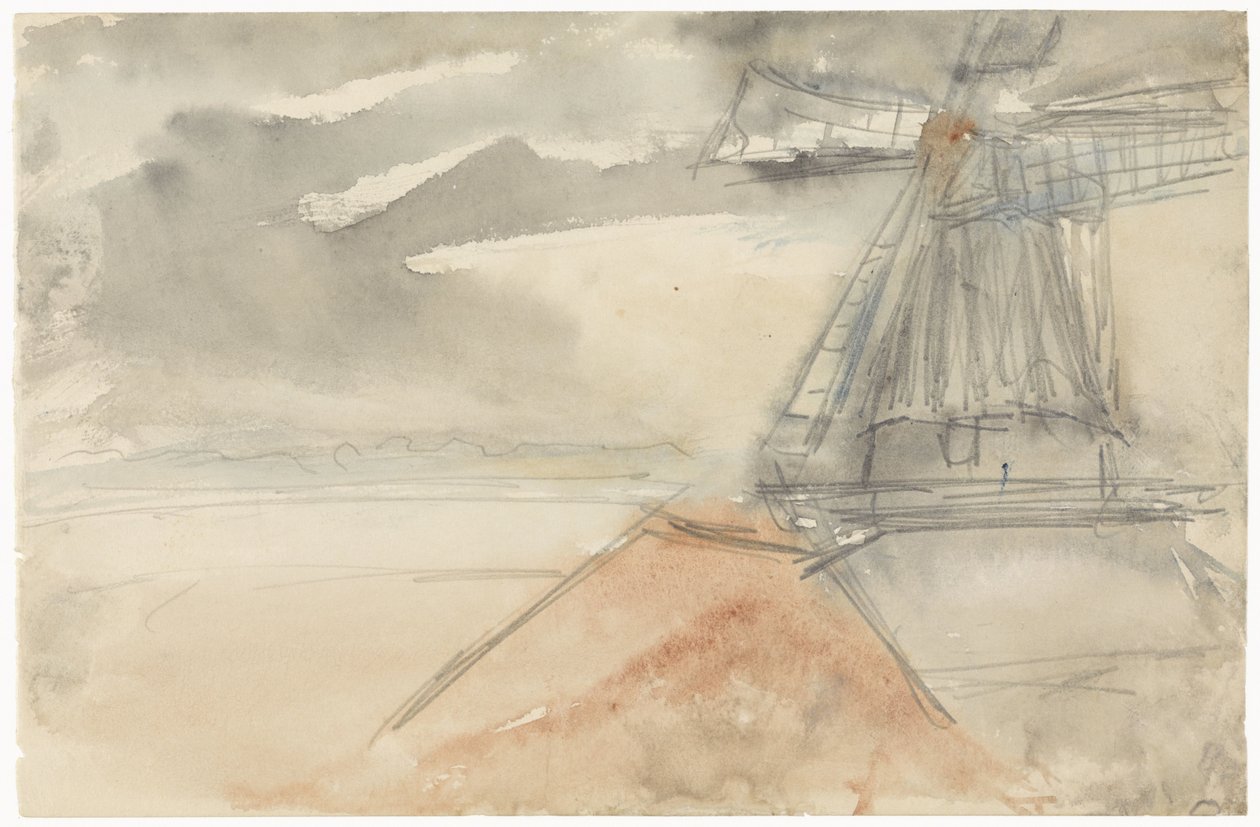 Mill with Turbulent Sky by Jozef Israëls