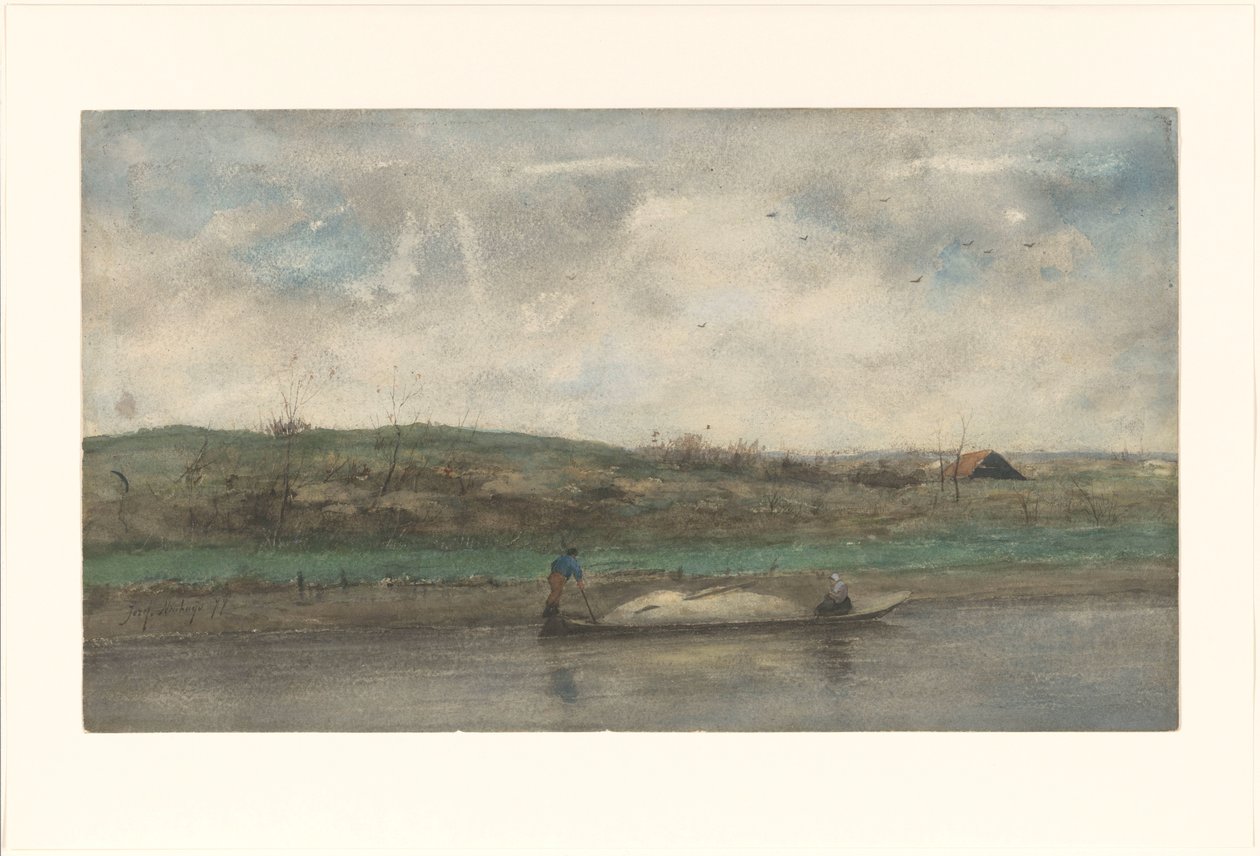 Sand Boat Sailing through Rolling Landscape by Jozef Neuhuys