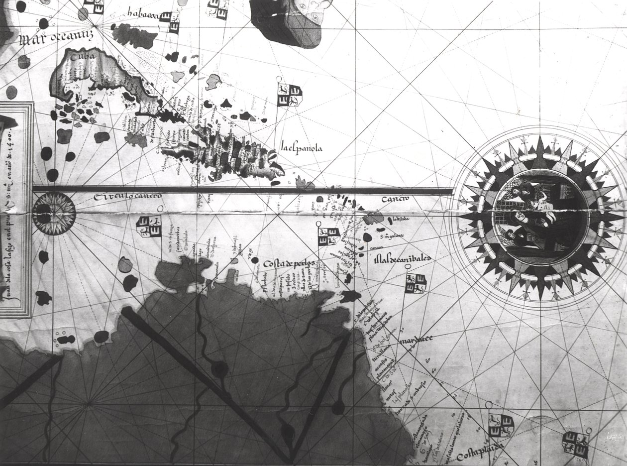 Map of Countries First Discovered by Christopher Columbus (1451-1506) 1500 by Juan de la Cosa