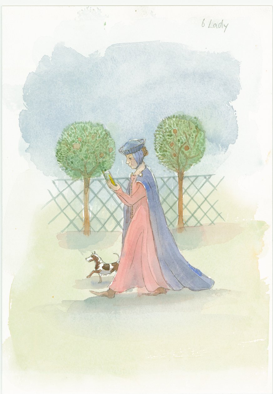 A medieval lady in a garden, 2004 by Judith Dobie