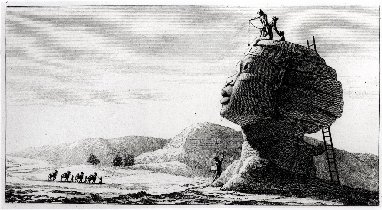 The French measuring the sphinx, from Voyage en Egypte by Dominique Vivant Denon, engraved by Deparc, 1802 by Jules Alfred Vincent Rigo