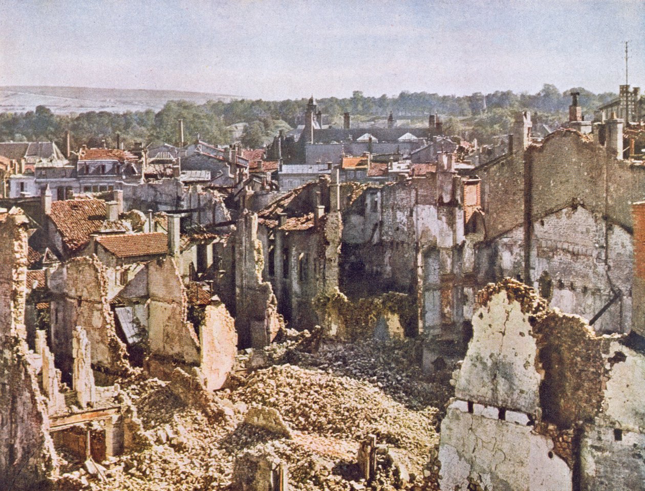 Ruins of Verdun after 8 Months of Bombardment, 1916-17 (after a colour photo) by Jules Gervais Courtellemont