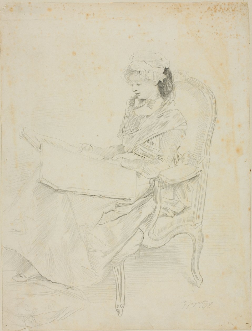 Seated Young Woman Reading by Jules Jacquet