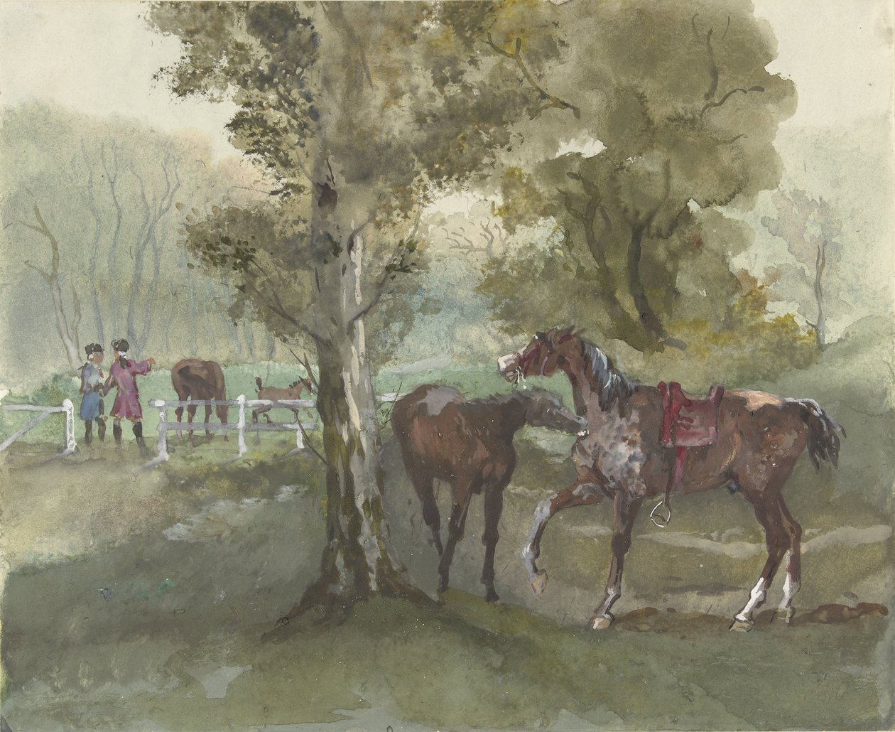 Horses in the Meadow by Jules baron Finot