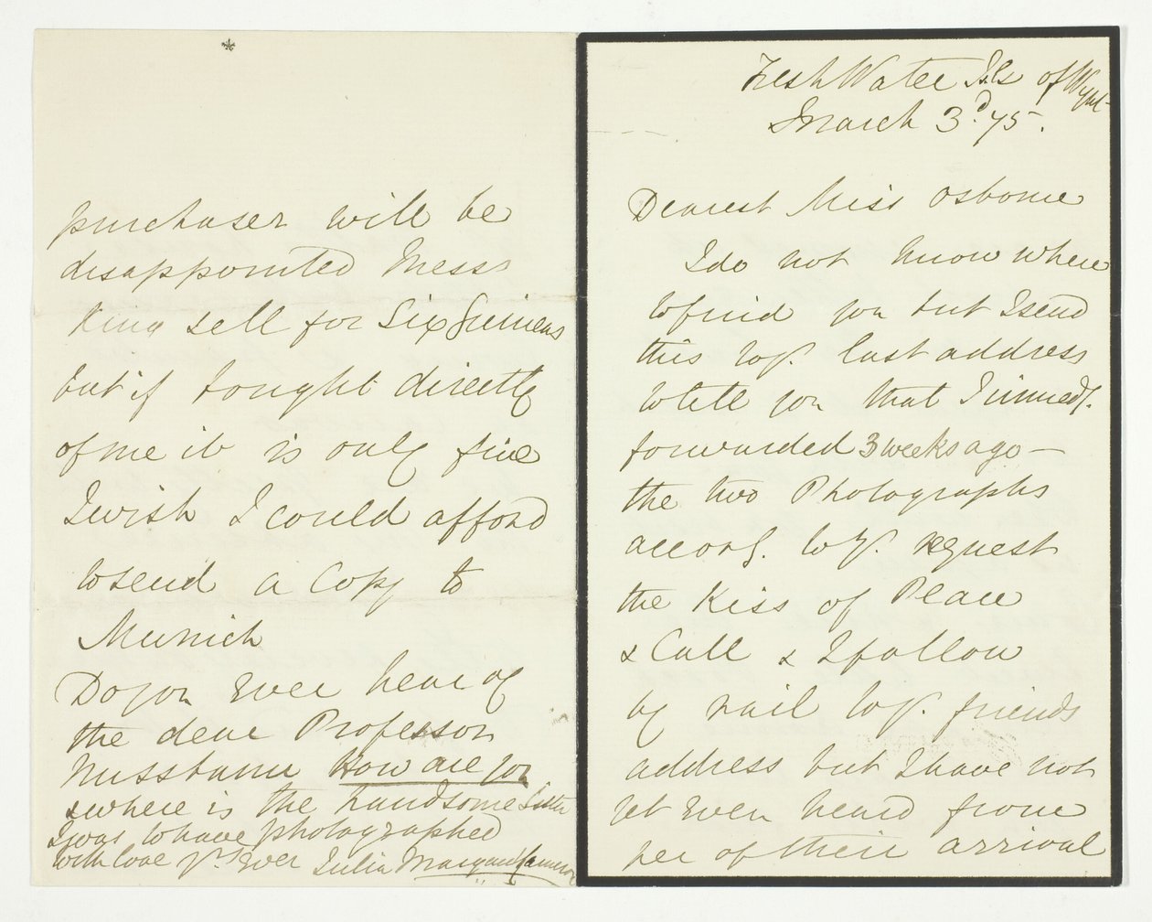 Autograph Letter by Julia Margaret Cameron