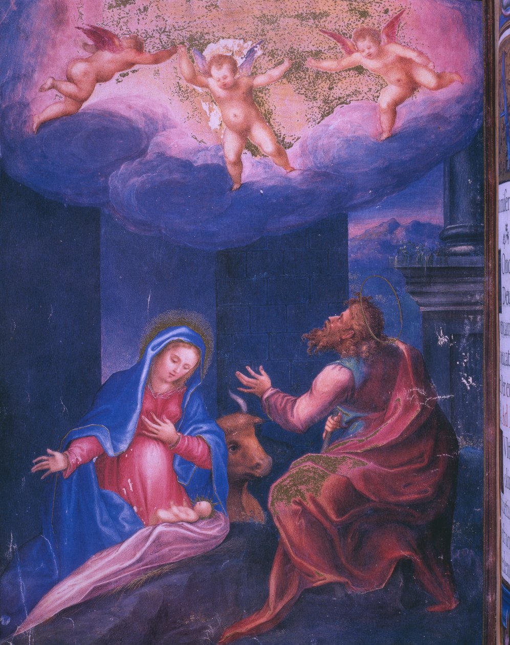 Nativity, from a facsimile of the Breviary of King Philip II of Spain by Julian and Leon, Andres de Fuente del Saz