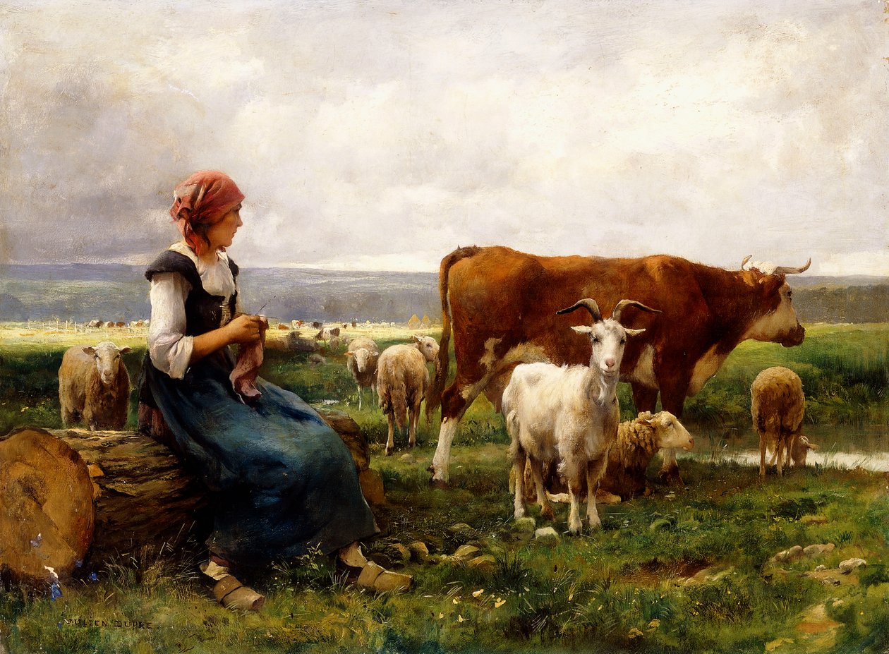 Shepherdess with Cows and Goats by Julien Dupre