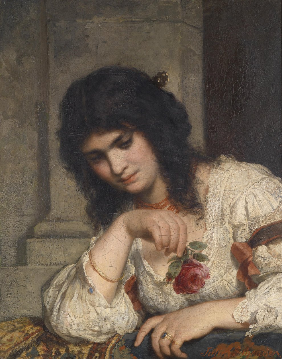 Lady at the Parapet with Rose by Julius Schrader