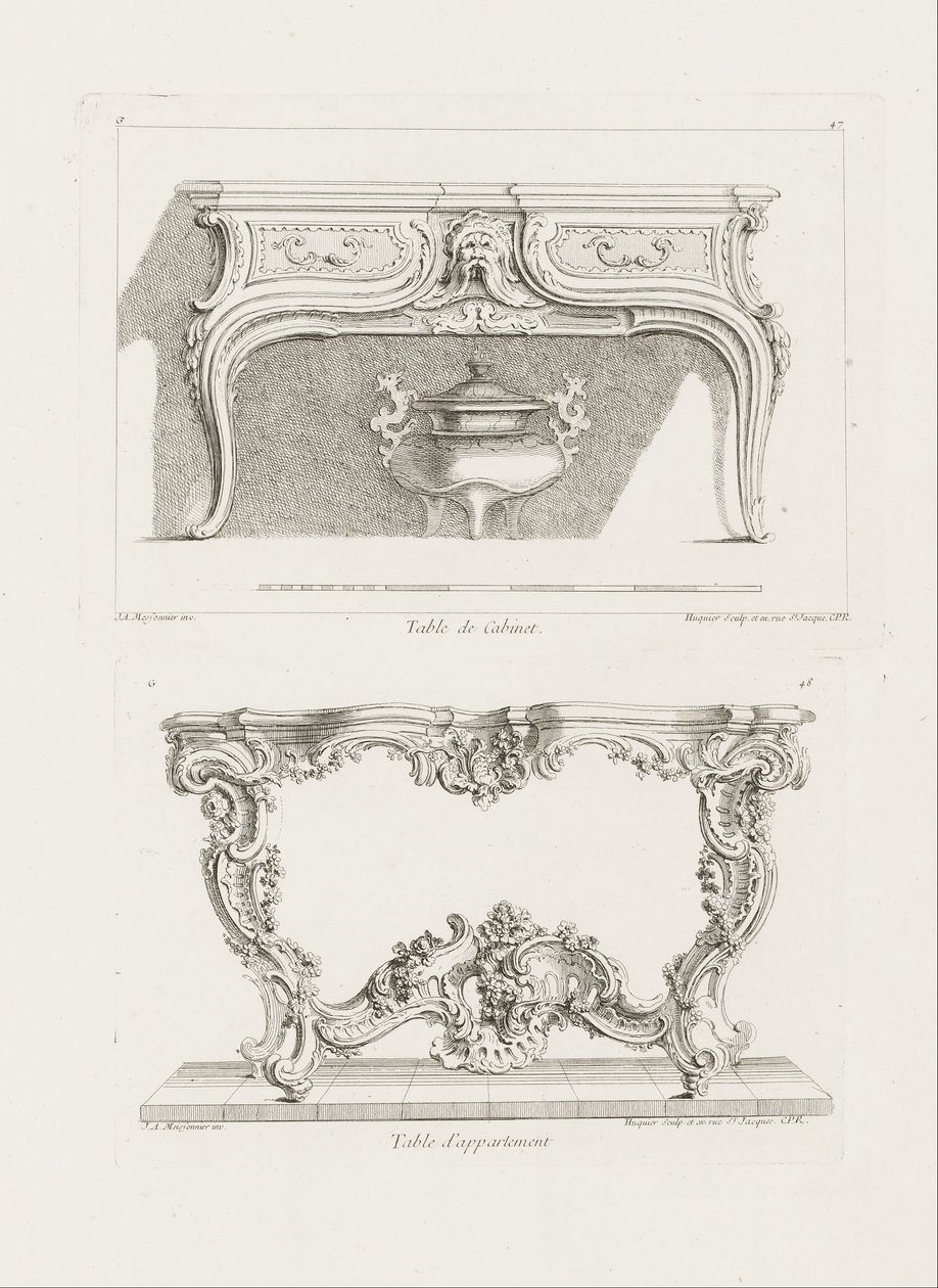 Table de Cabinet, 6th Plate (Study for a Table), pl. 47 in Oeuvre de Juste-Aurèle Meissonnier by Juste Aurèle Meissonnier