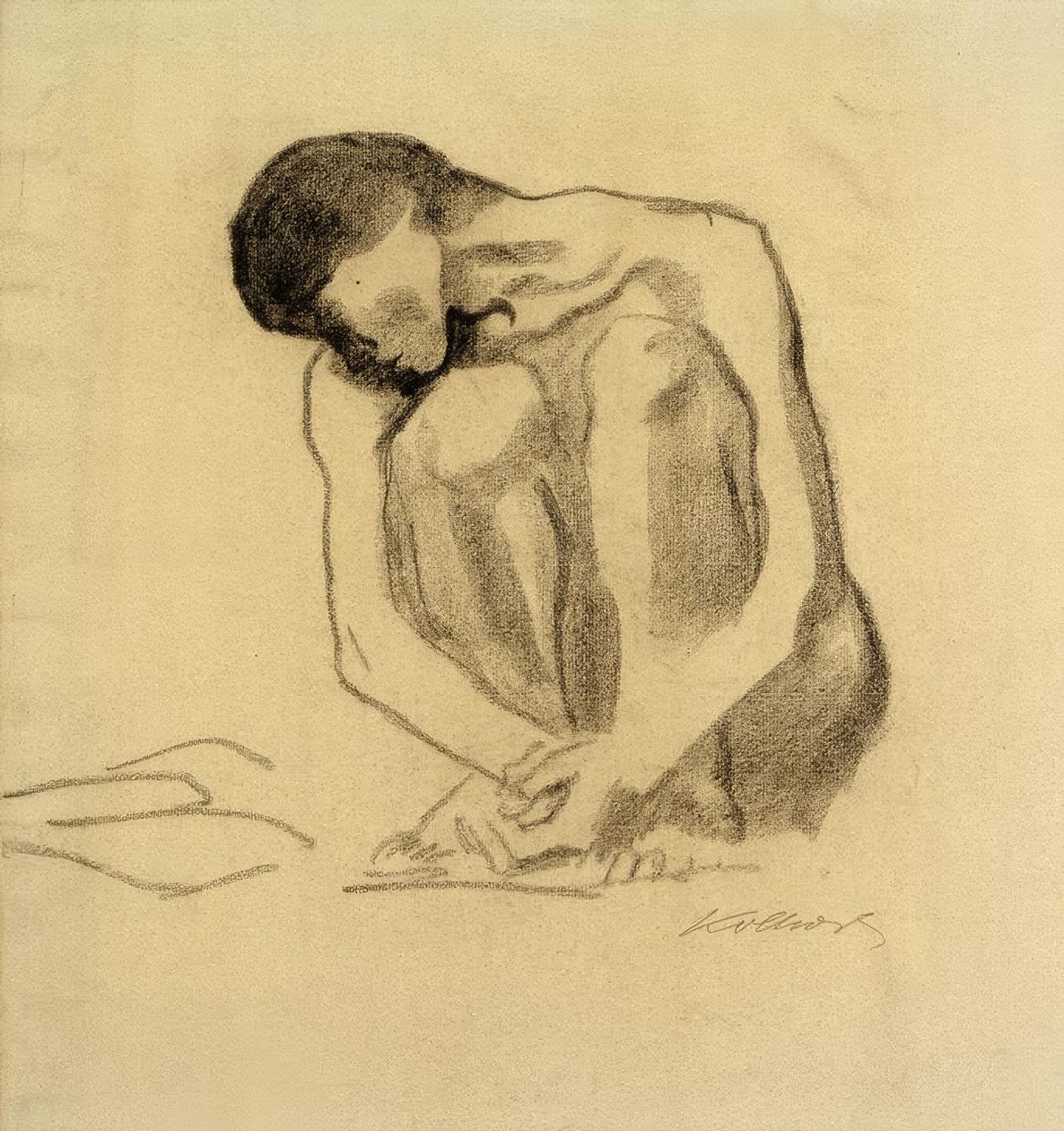 K. Kollwitz, Crouching Female Nude by Käthe Kollwitz