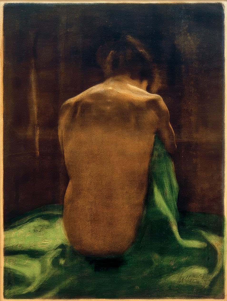 Female Nude Back on Green Cloth by Käthe Kollwitz