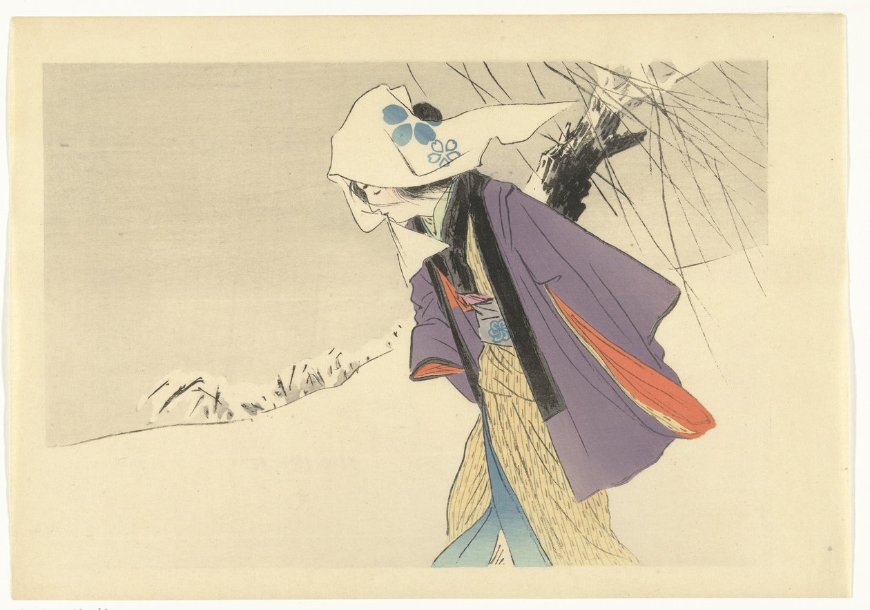 Woman Walking Through the Snow by Kajita Hanko