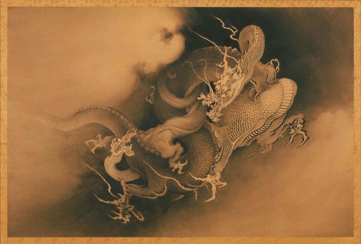 Two Dragons in Clouds by Kano Hogai