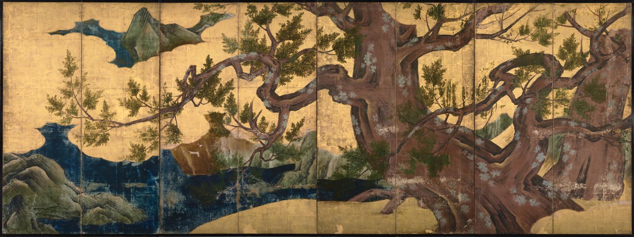 Cypress Tree Eight Folded Screen, 1590 by Kano Eitoku