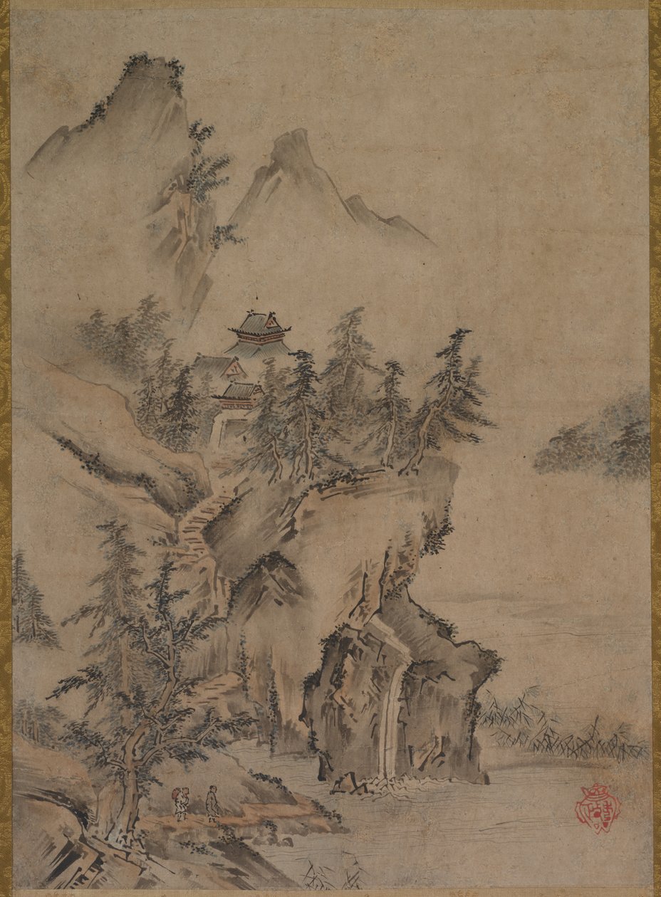 Chinese Literatus Traveling to a Mountain Temple by Kano Hidemasa