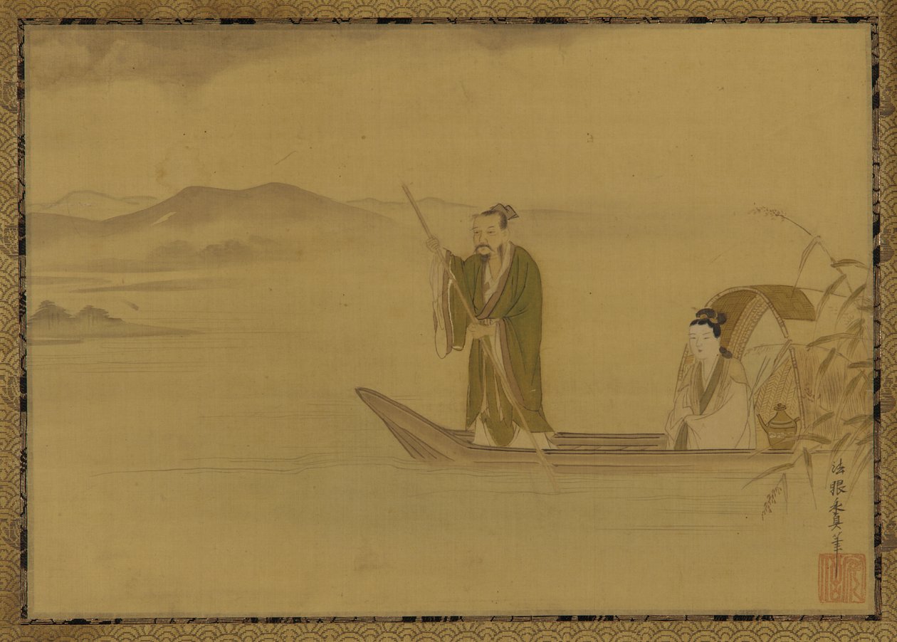 Chinese Man and Woman in a Boat by Kano Yasunobu