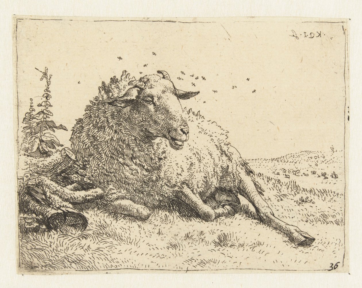 Sheep by a Tree Trunk by Karel Du Jardin