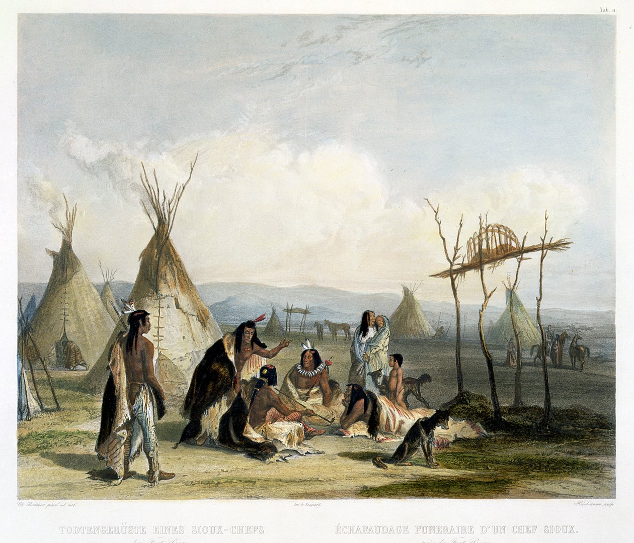 Funeral Scaffold of a Sioux Chief near Fort Pierre, plate 11 from Volume 2 of 