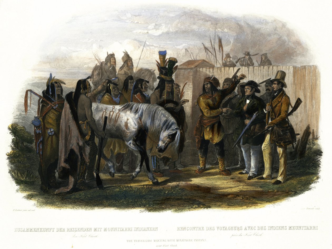 The Travellers Meeting with Minatarre Indians near Fort Clark, Plate 26 from Volume 1 of 
